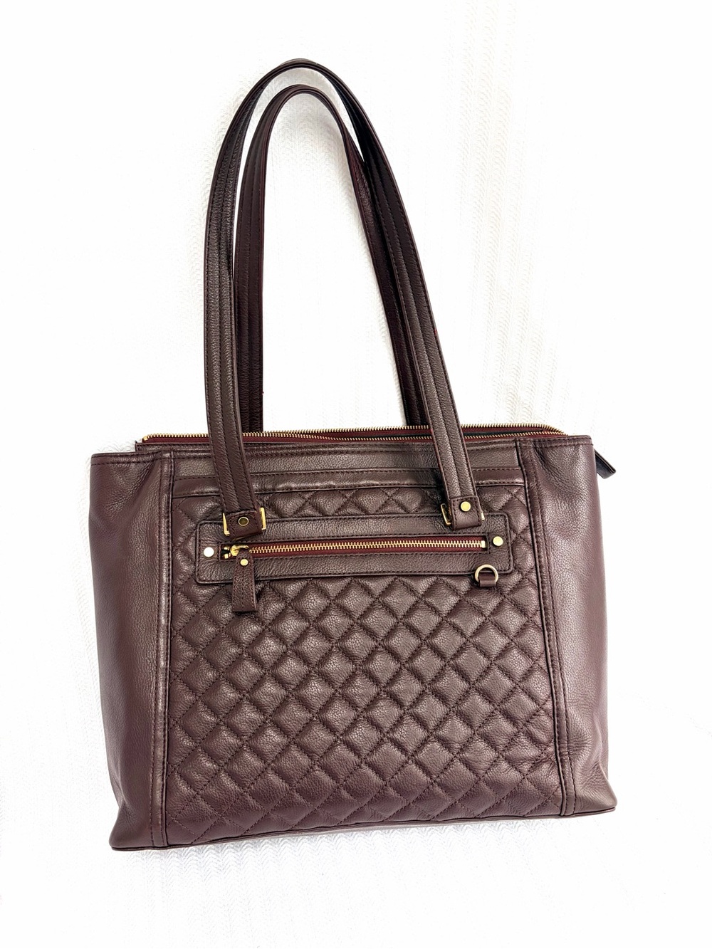 Levenger Quilted Leather Tote Bag - Burgundy, Work Laptop Bag
